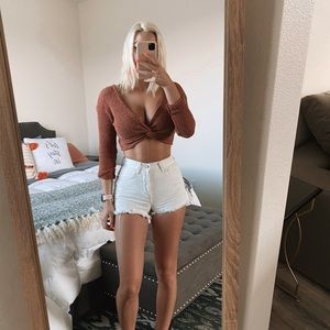 Brandy Melville high waisted white denim shorts